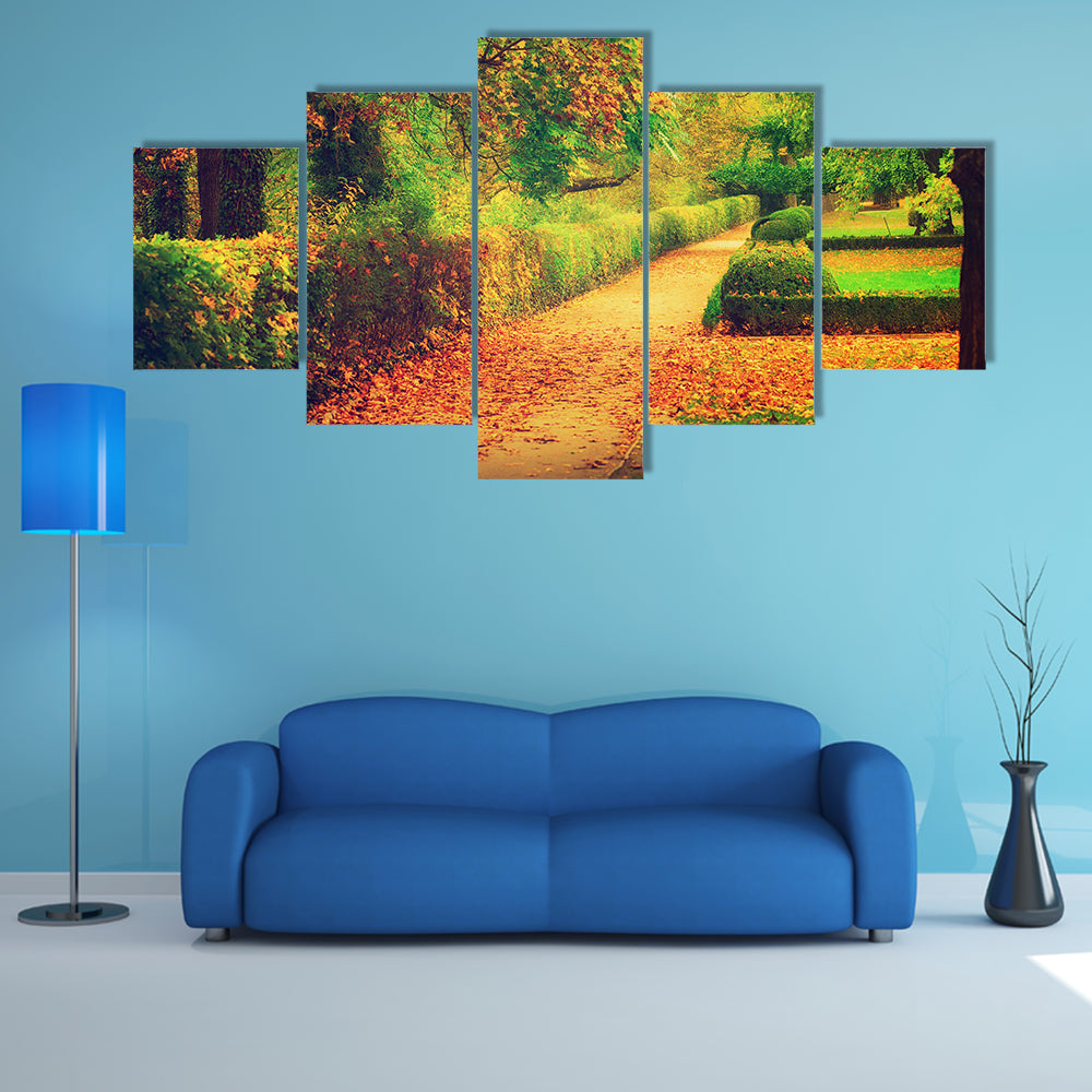 The Elegance Of The Autumn Leaves And Trees In A Beautiful Park Multi Panel Canvas Wall Art