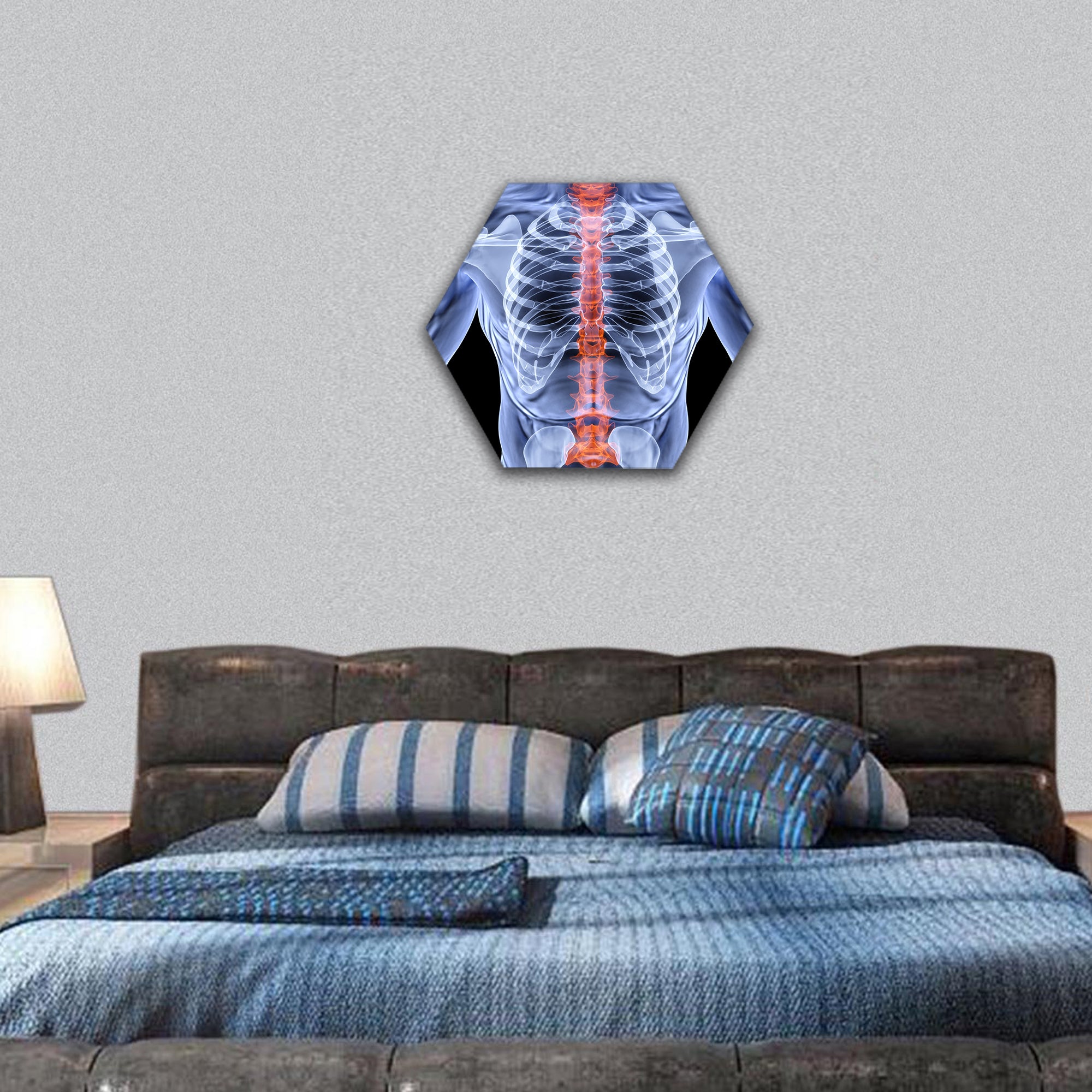 Torso men under X-rays hexagonal canvas wall art