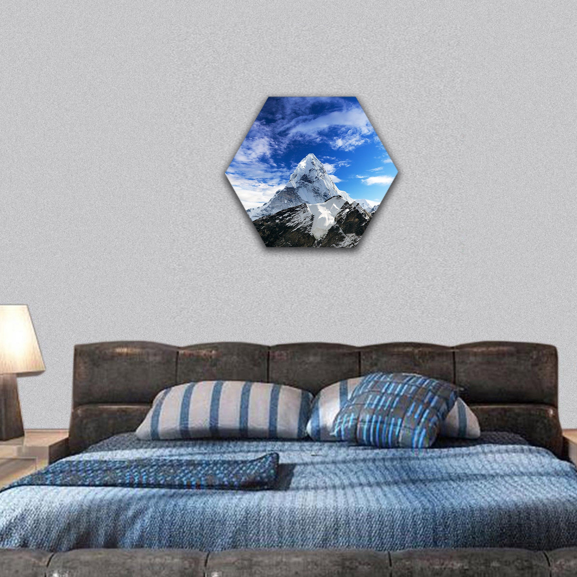 Mount Ama Dablam within clouds, Nepal  hexagonal canvas wall art