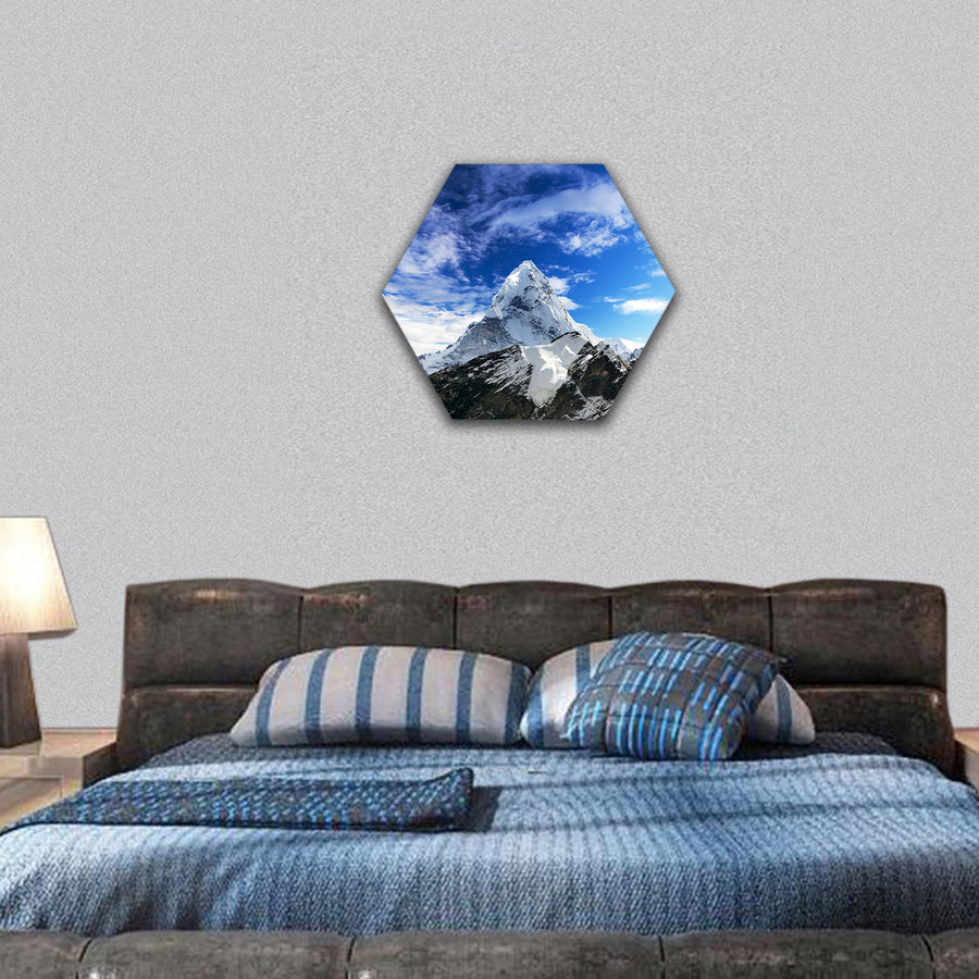 Mount Ama Dablam within clouds, Nepal  hexagonal canvas wall art