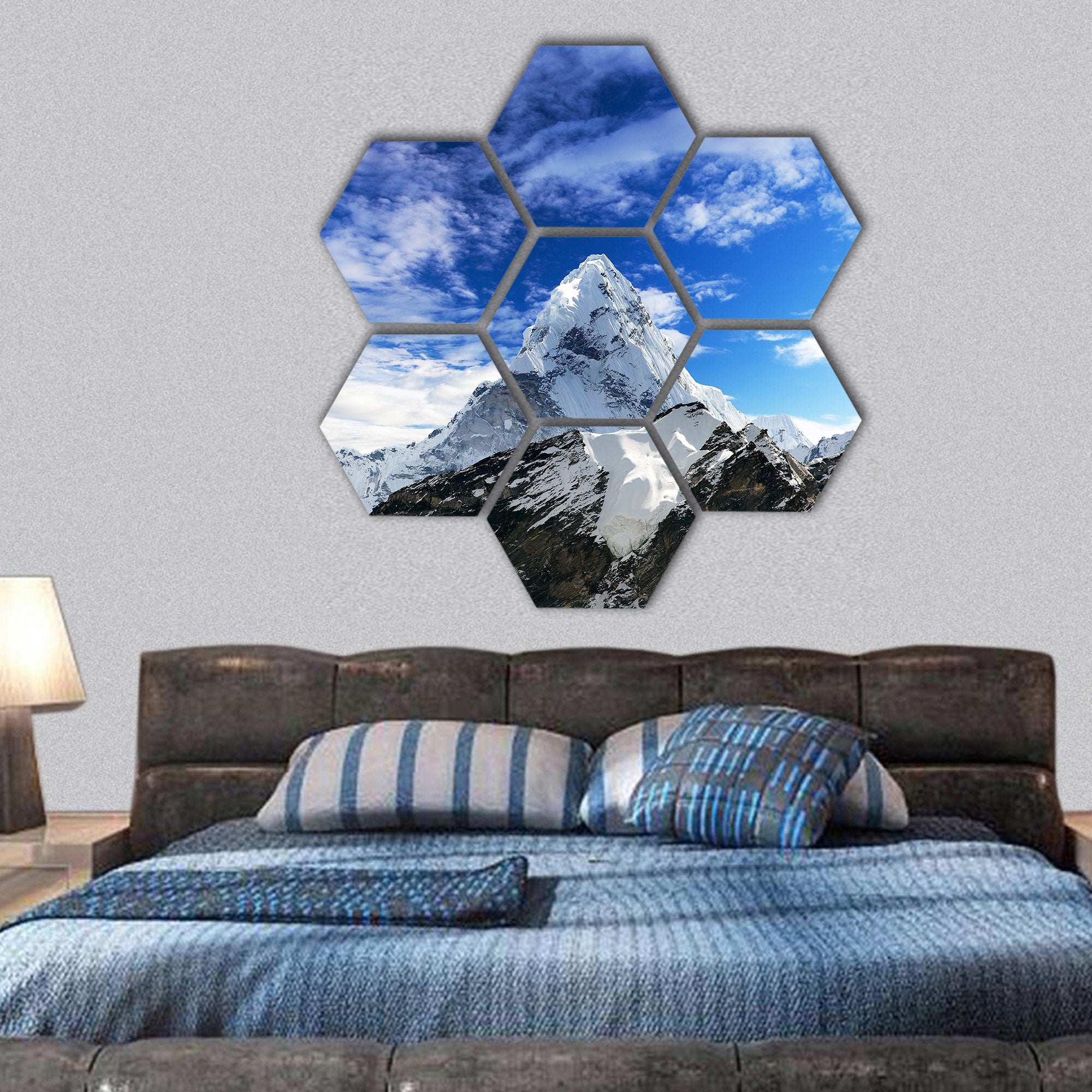 Mount Ama Dablam within clouds, Nepal  hexagonal canvas wall art