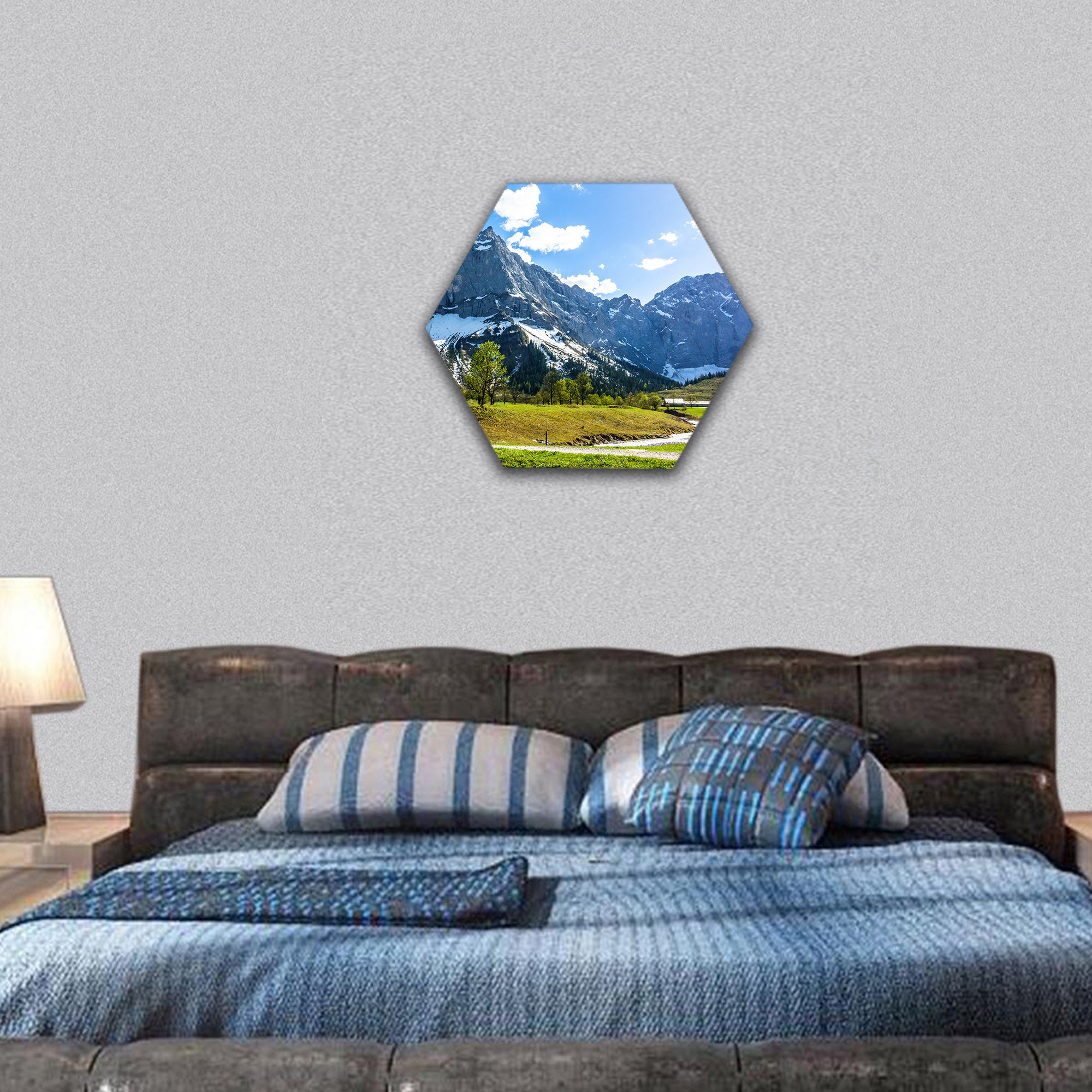 Karwendel mountains in Austria - small valley called Engalm hexagonal canvas wall art