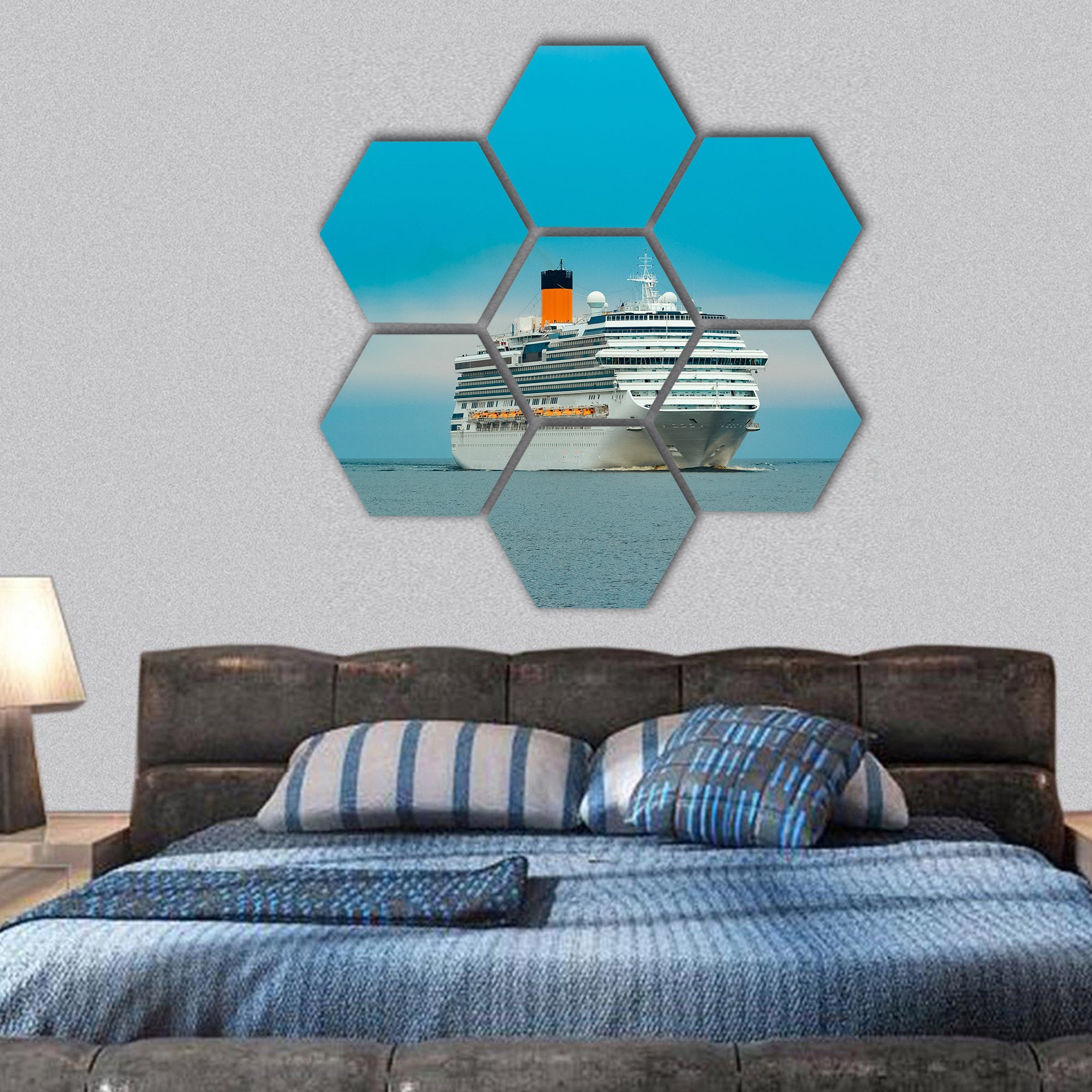 Sailing ship in sea hexagonal canvas wall art