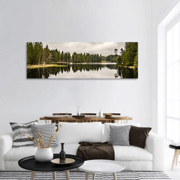 Mystery lake with forest panoramic canvas wall art