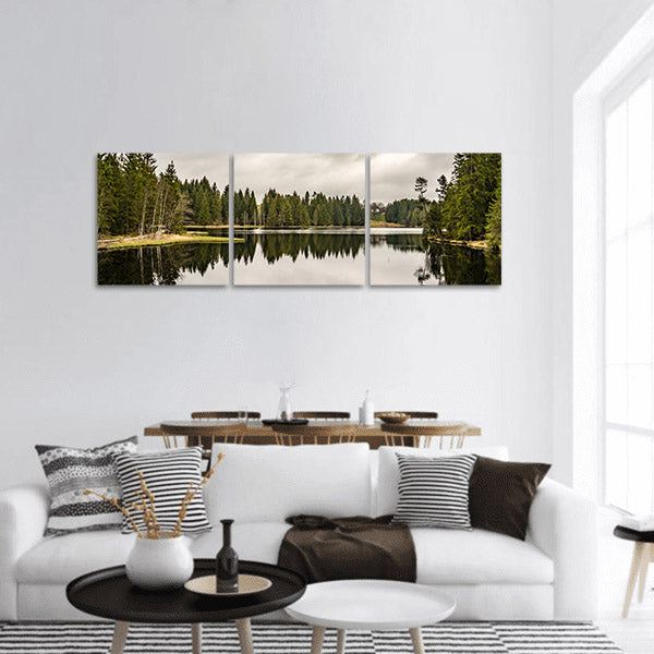 Mystery lake with forest panoramic canvas wall art