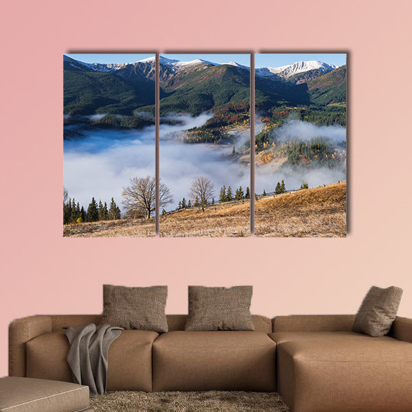 Autumn landscape in a mountain village multi panel canvas wall art