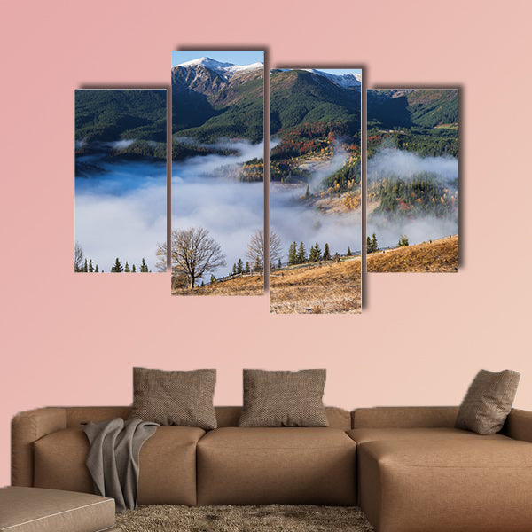 Autumn landscape in a mountain village multi panel canvas wall art