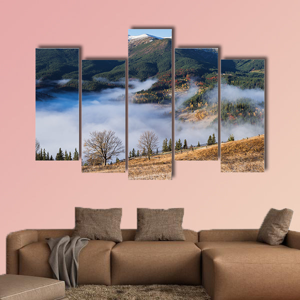 Autumn landscape in a mountain village multi panel canvas wall art