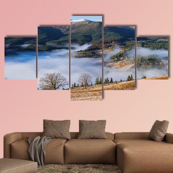Autumn landscape in a mountain village multi panel canvas wall art