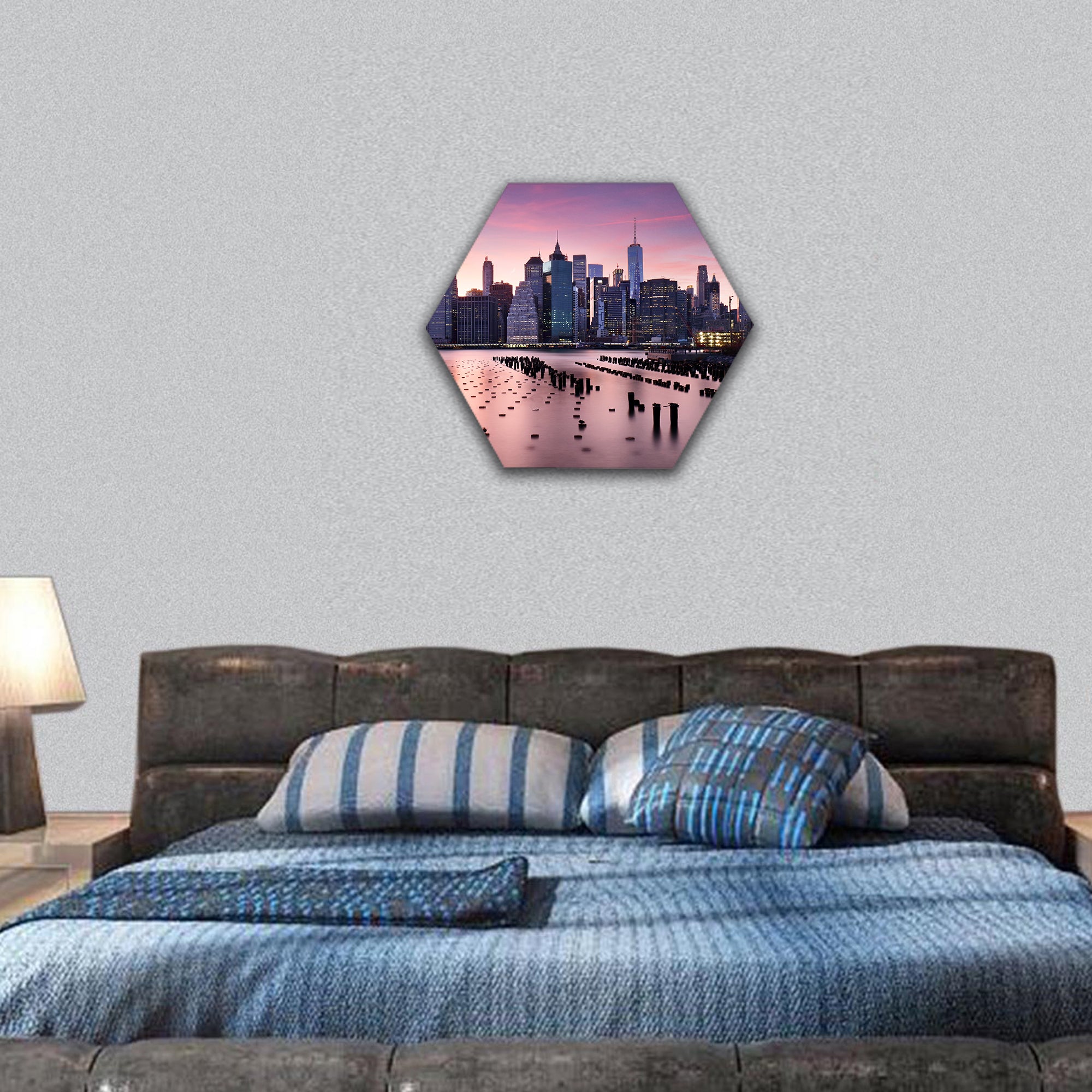 New York City skyline hexagonal canvas wall art
