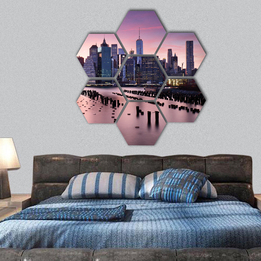 New York City skyline hexagonal canvas wall art