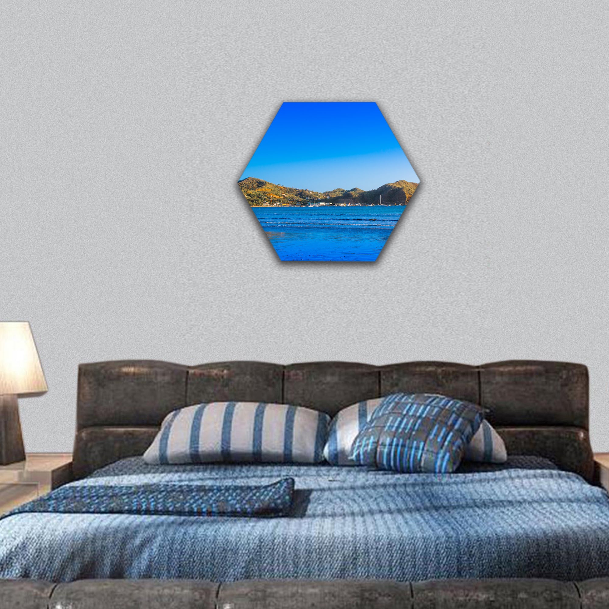 blue water beach in San Juan del sur hexagonal canvas wall art