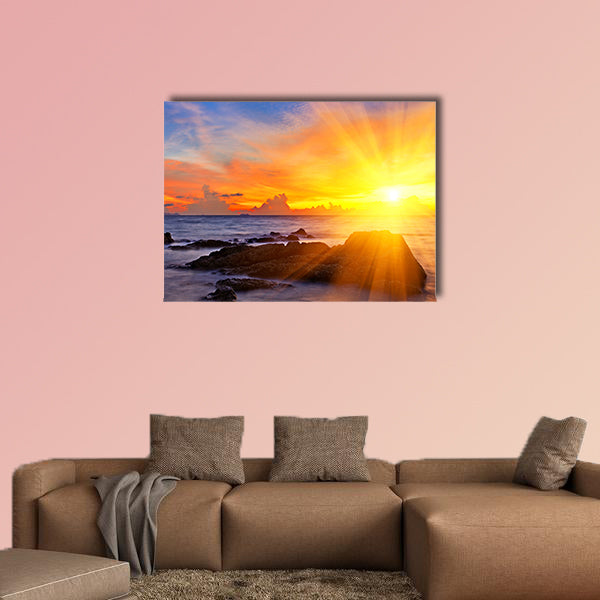 Tropical colorful sunset at the tropical beach, Thailand multi panel canvas wall art