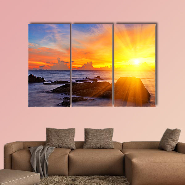 Tropical colorful sunset at the tropical beach, Thailand multi panel canvas wall art