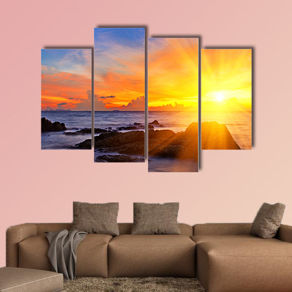 Tropical colorful sunset at the tropical beach, Thailand multi panel canvas wall art