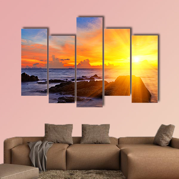 Tropical colorful sunset at the tropical beach, Thailand multi panel canvas wall art
