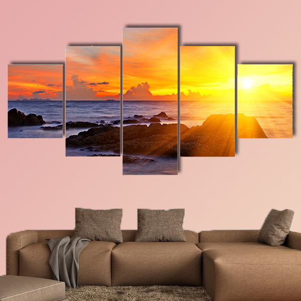 Tropical colorful sunset at the tropical beach, Thailand multi panel canvas wall art