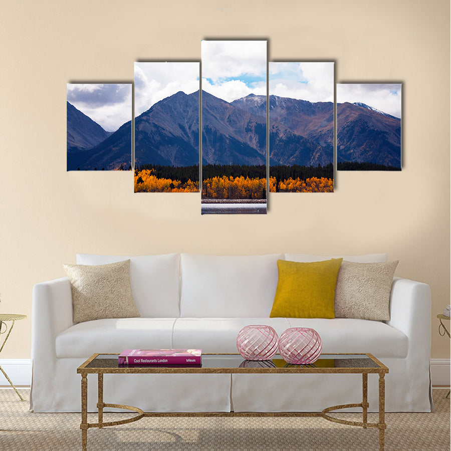 Cool September day in Twin Lakes, Colorado. Mount Elbert Forebay aspen reflections multi panel canvas wall art