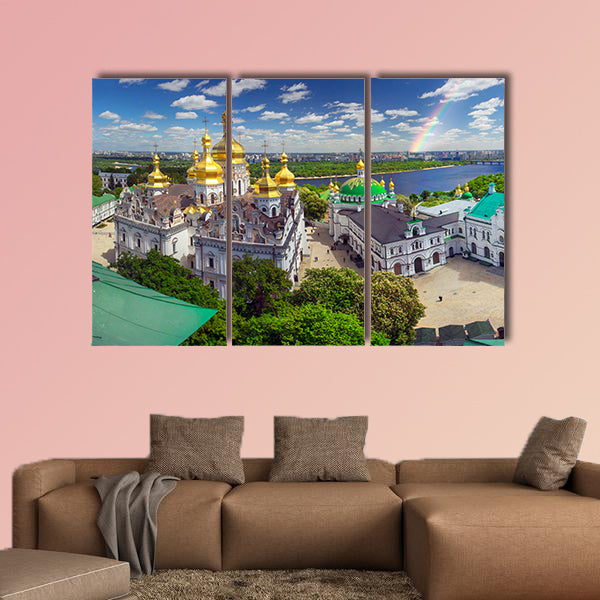 Aerial perspective of Lavra in the spring Kiev multi panel canvas wall art