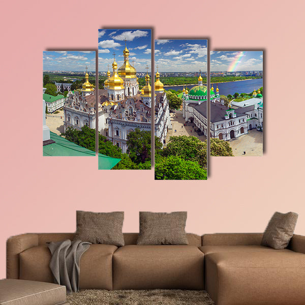 Aerial perspective of Lavra in the spring Kiev multi panel canvas wall art