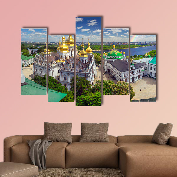 Aerial perspective of Lavra in the spring Kiev multi panel canvas wall art