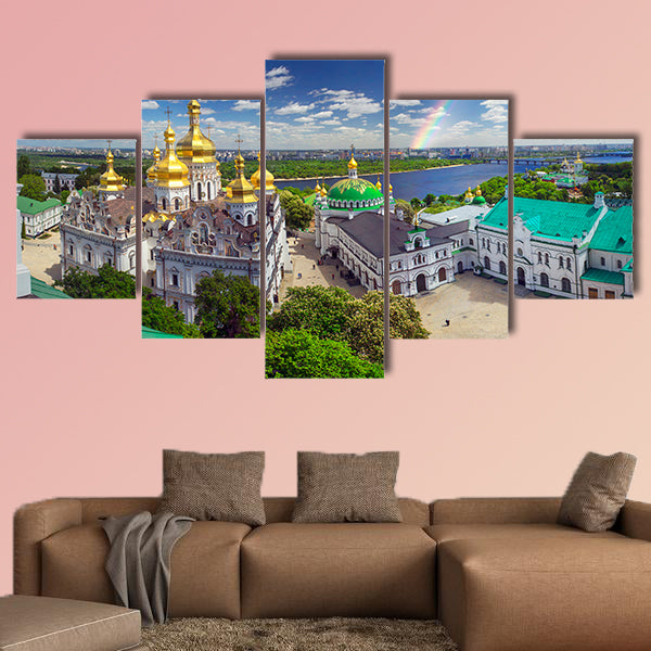 Aerial perspective of Lavra in the spring Kiev multi panel canvas wall art