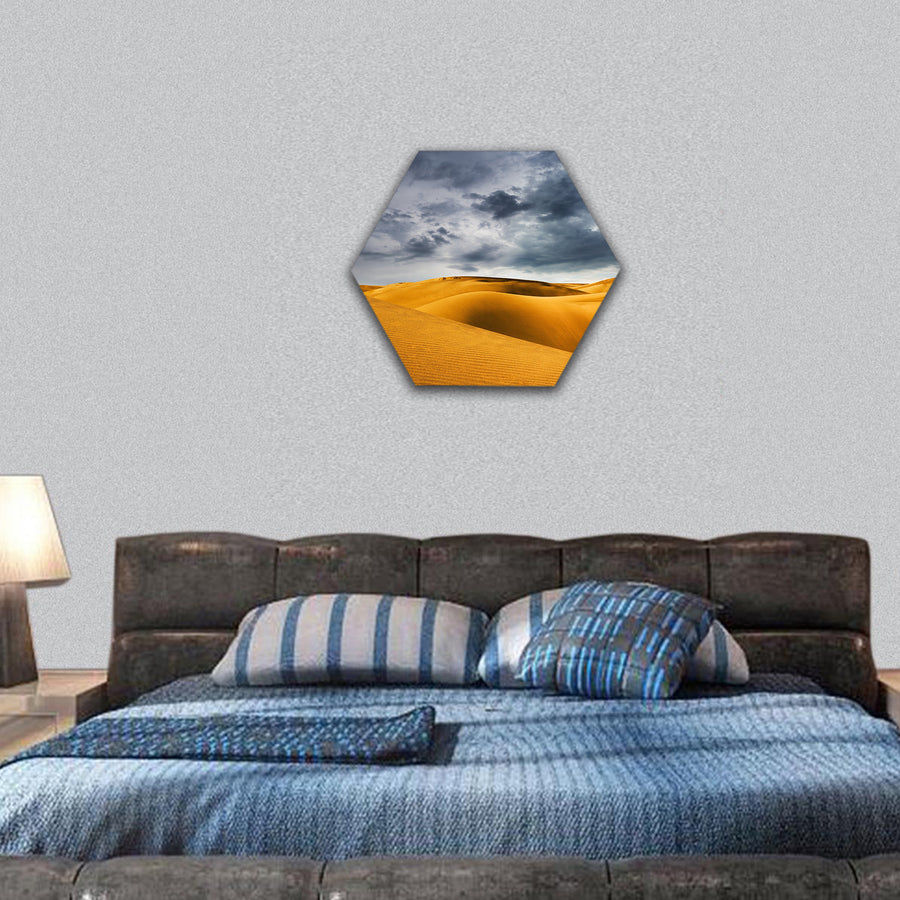 Desert dune and storm sky hexagonal canvas wall art