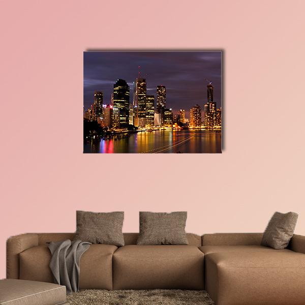 Night view of Brisbane City, Queensland Multi panel canvas wall art
