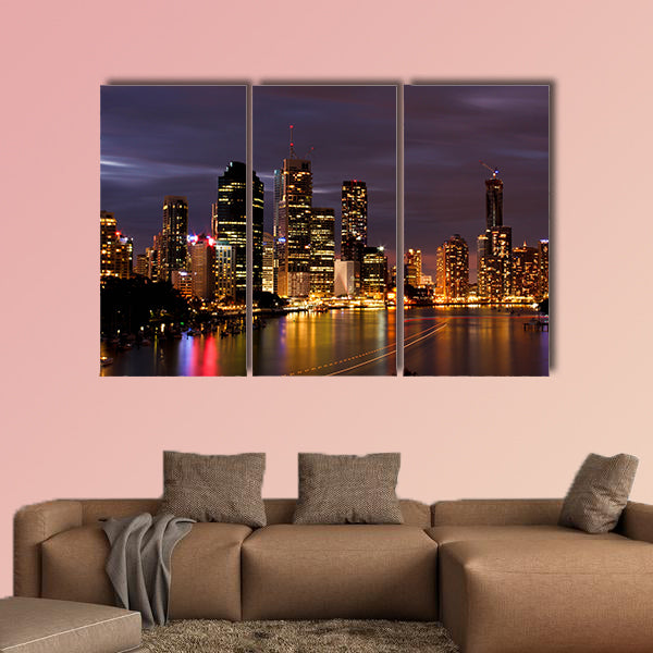Night view of Brisbane City, Queensland Multi panel canvas wall art