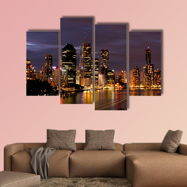 Night view of Brisbane City, Queensland Multi panel canvas wall art