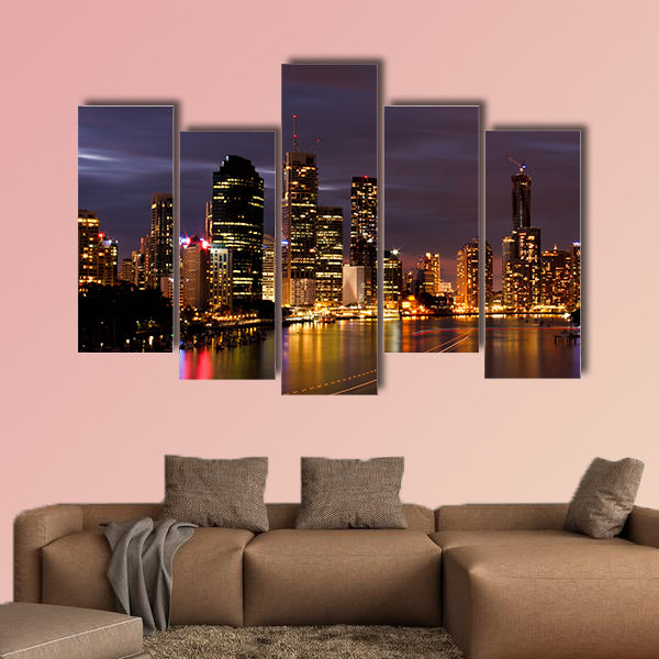 Night view of Brisbane City, Queensland Multi panel canvas wall art
