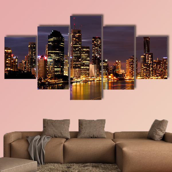 Night view of Brisbane City, Queensland Multi panel canvas wall art