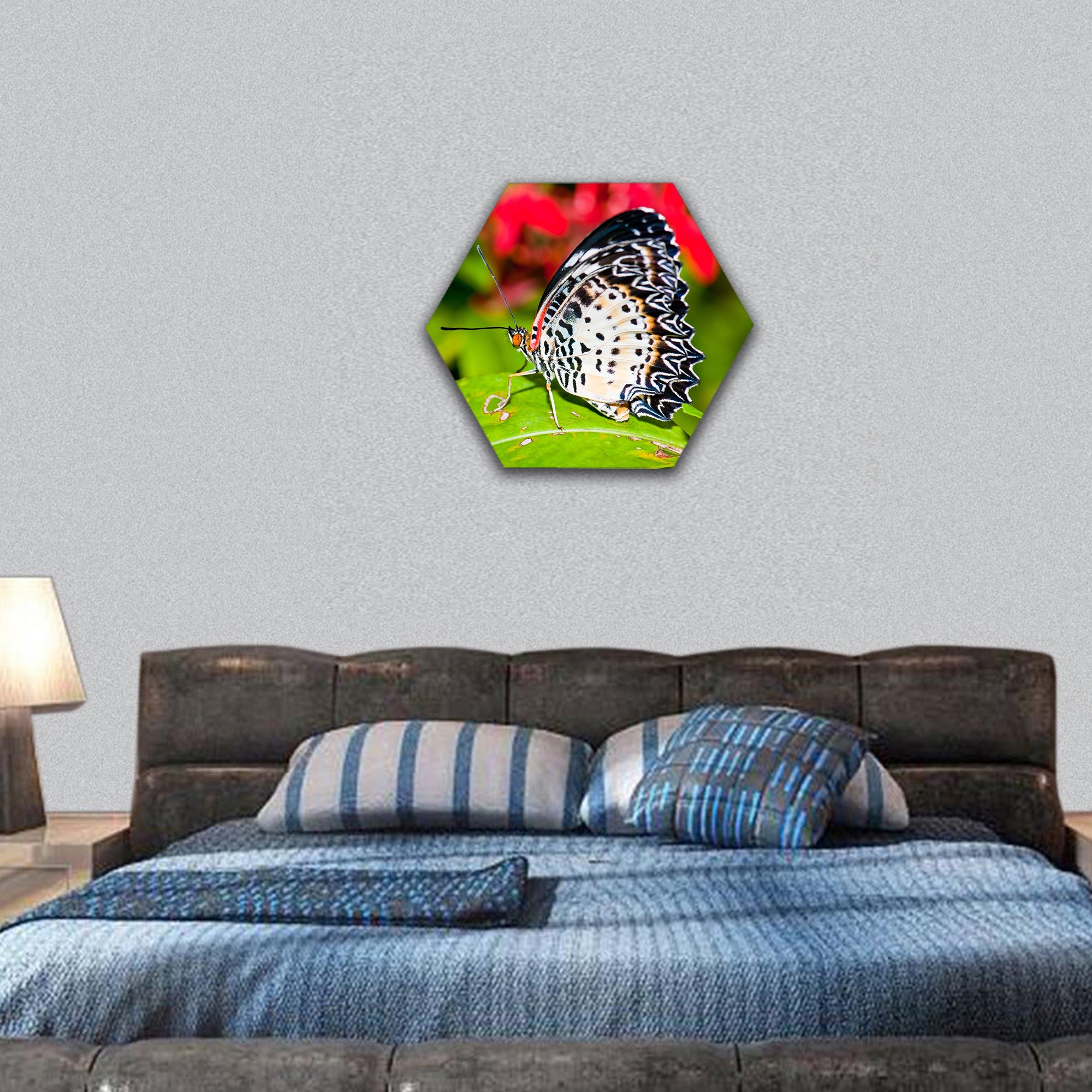 Beautiful butterfly on green screen, Thailand hexagonal canvas wall art