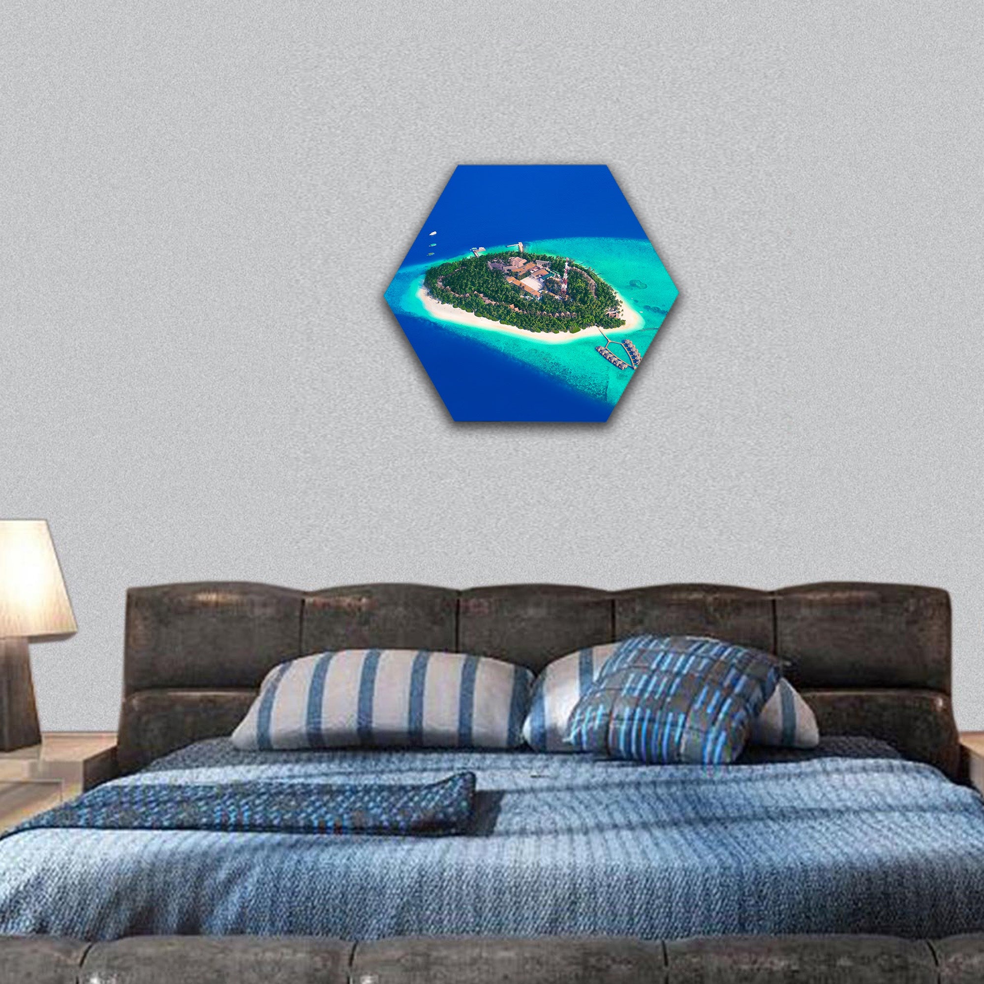 Tropical island at Maldives hexagonal canvas wall art