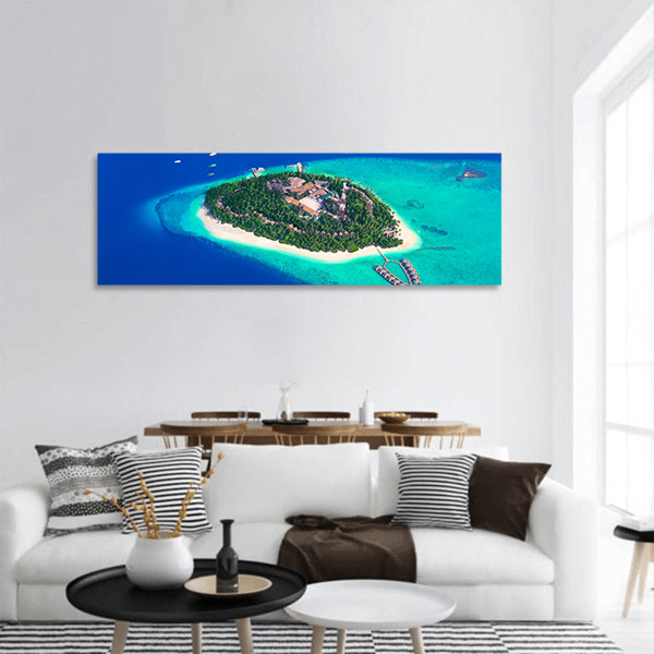 Tropical island at Maldives Panoramic Canvas Wall Art