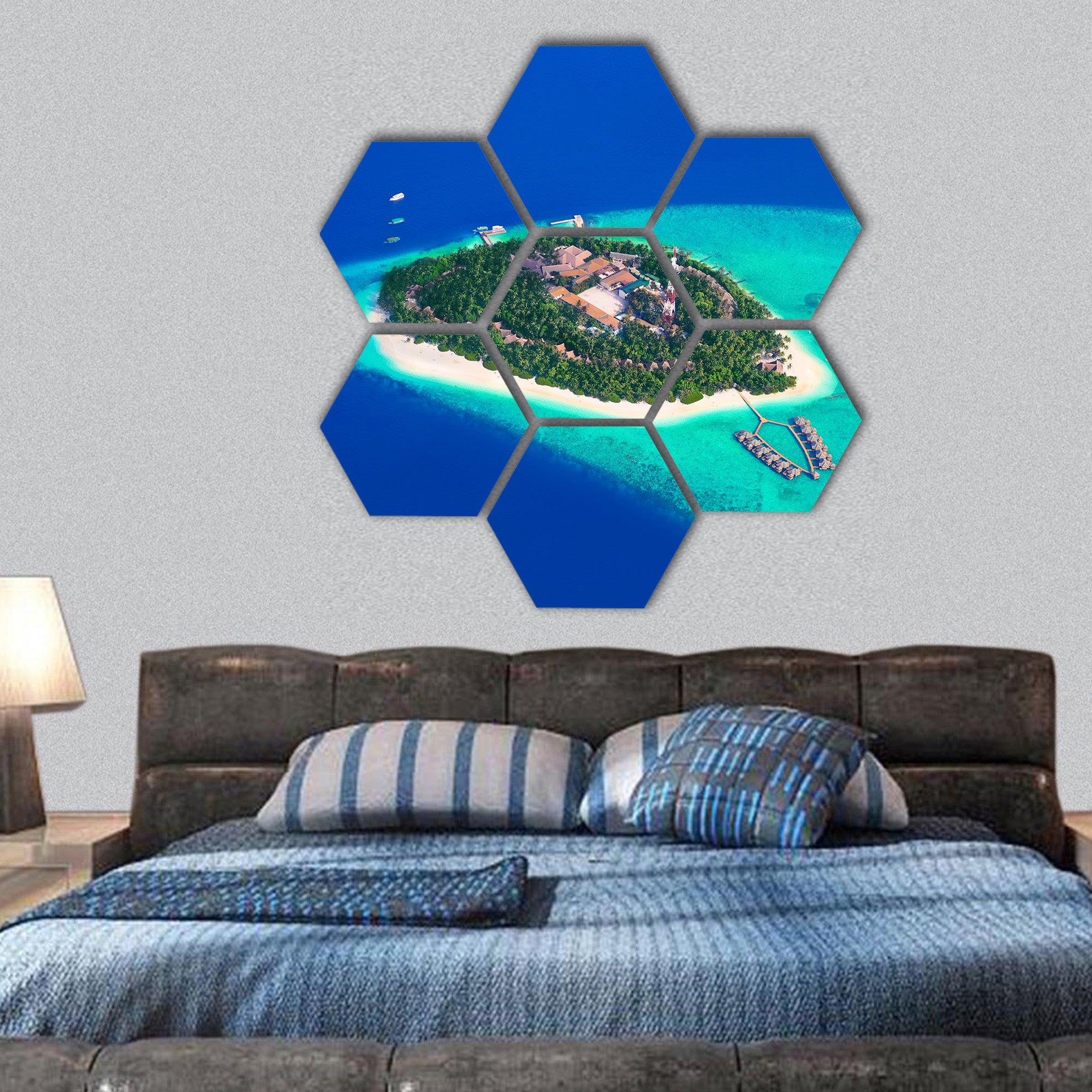 Tropical island at Maldives hexagonal canvas wall art