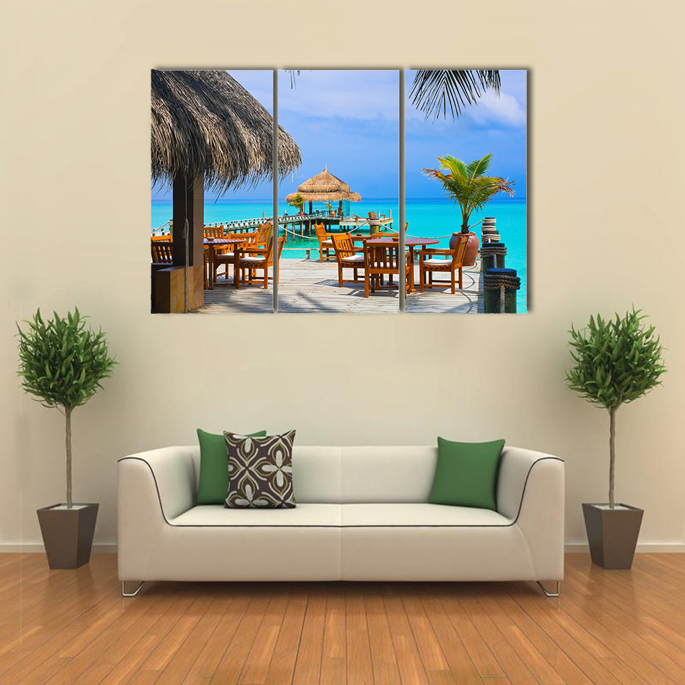 A Cafe On The Beach, Maldives, Multi Panel Canvas Wall Art