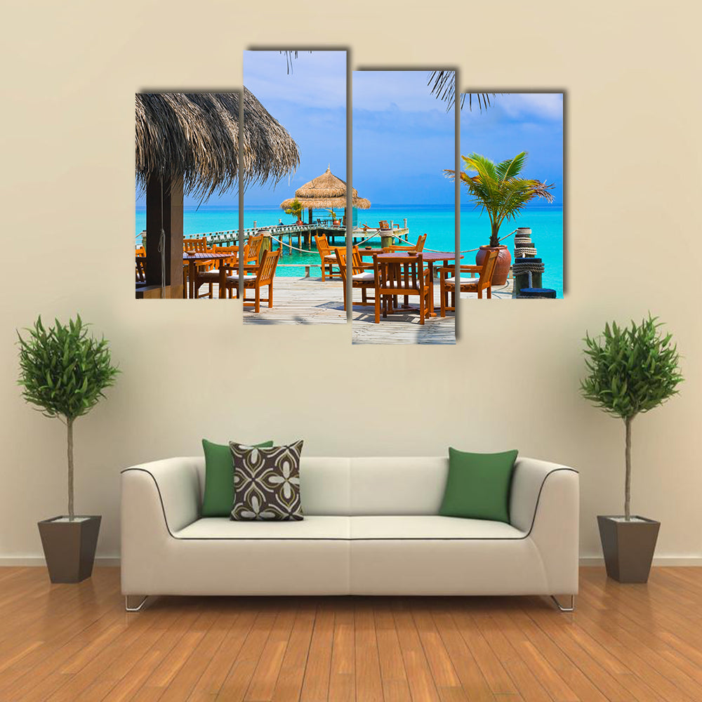 A Cafe On The Beach, Maldives, Multi Panel Canvas Wall Art
