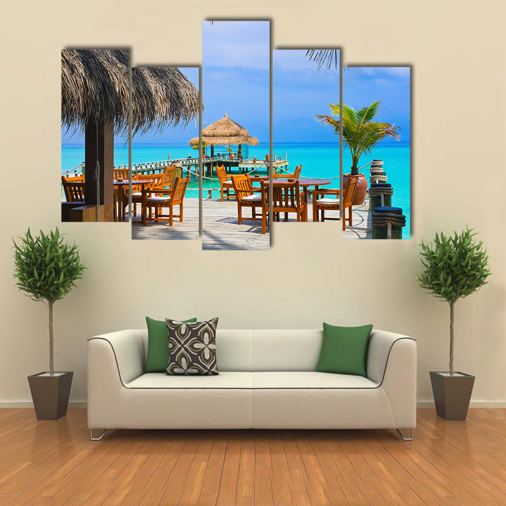 A Cafe On The Beach, Maldives, Multi Panel Canvas Wall Art