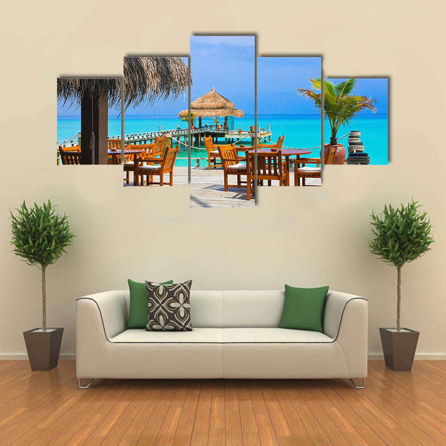 A Cafe On The Beach, Maldives, Multi Panel Canvas Wall Art