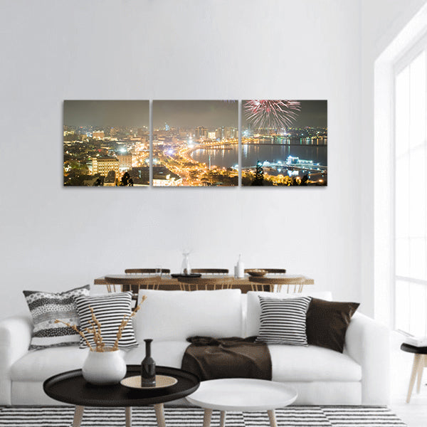 Fireworks in Baku, Azerbaijan panoramic canvas wall art