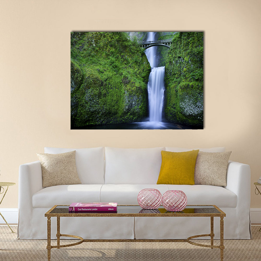 Multnomah Falls and the foot bridge Multi Panel Canvas Wall Art