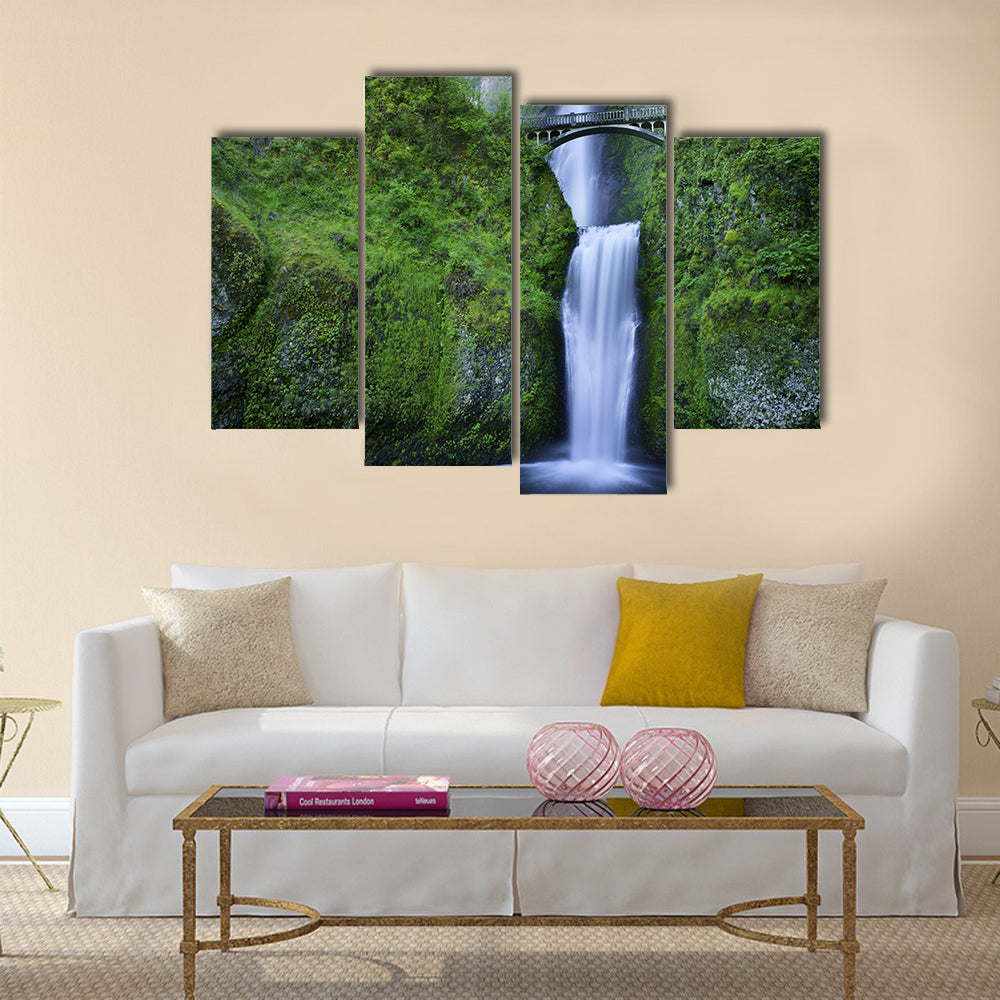Multnomah Falls and the foot bridge Multi Panel Canvas Wall Art