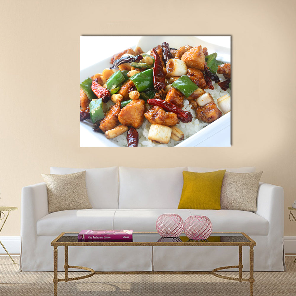Kung Pao chicken over rice  Chinese food Multi Panel Canvas Wall Art
