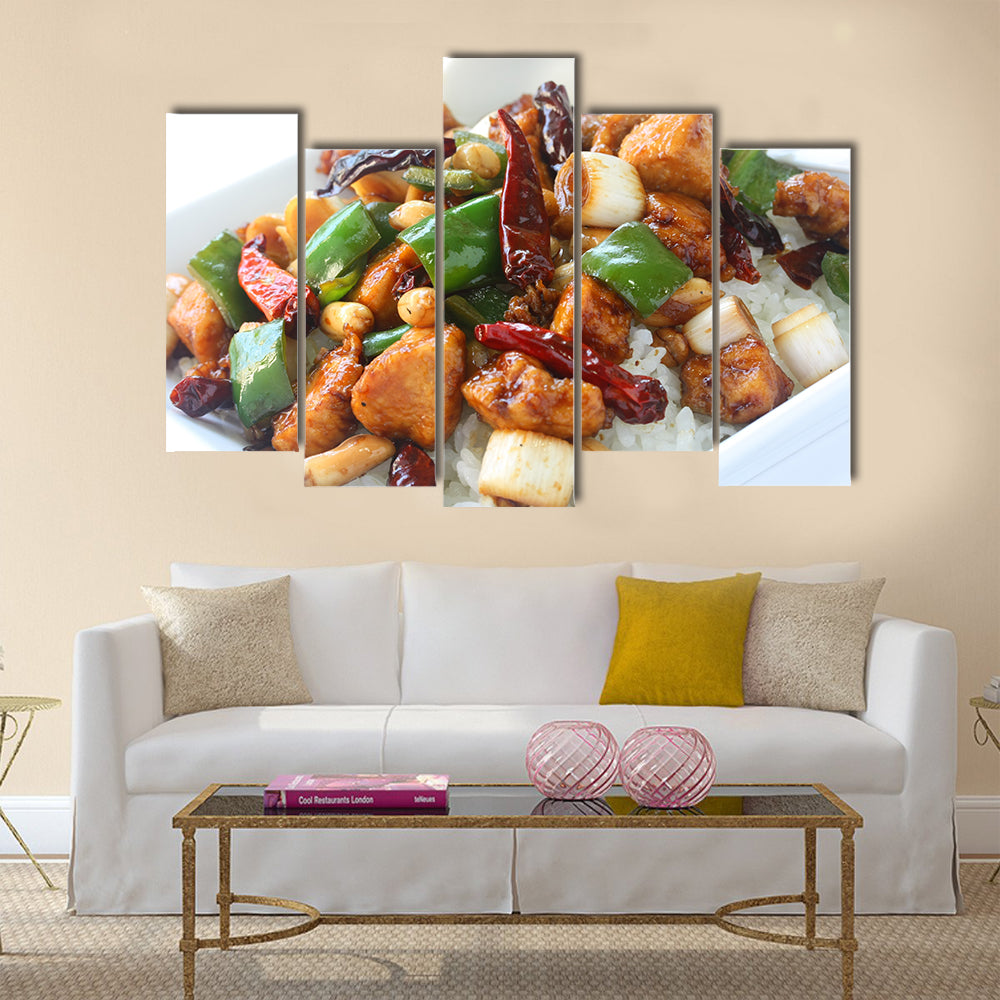 Kung Pao chicken over rice  Chinese food Multi Panel Canvas Wall Art