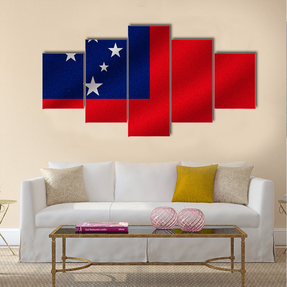 National flag of samoa on wavy cotton fabric Multi panel canvas wall art