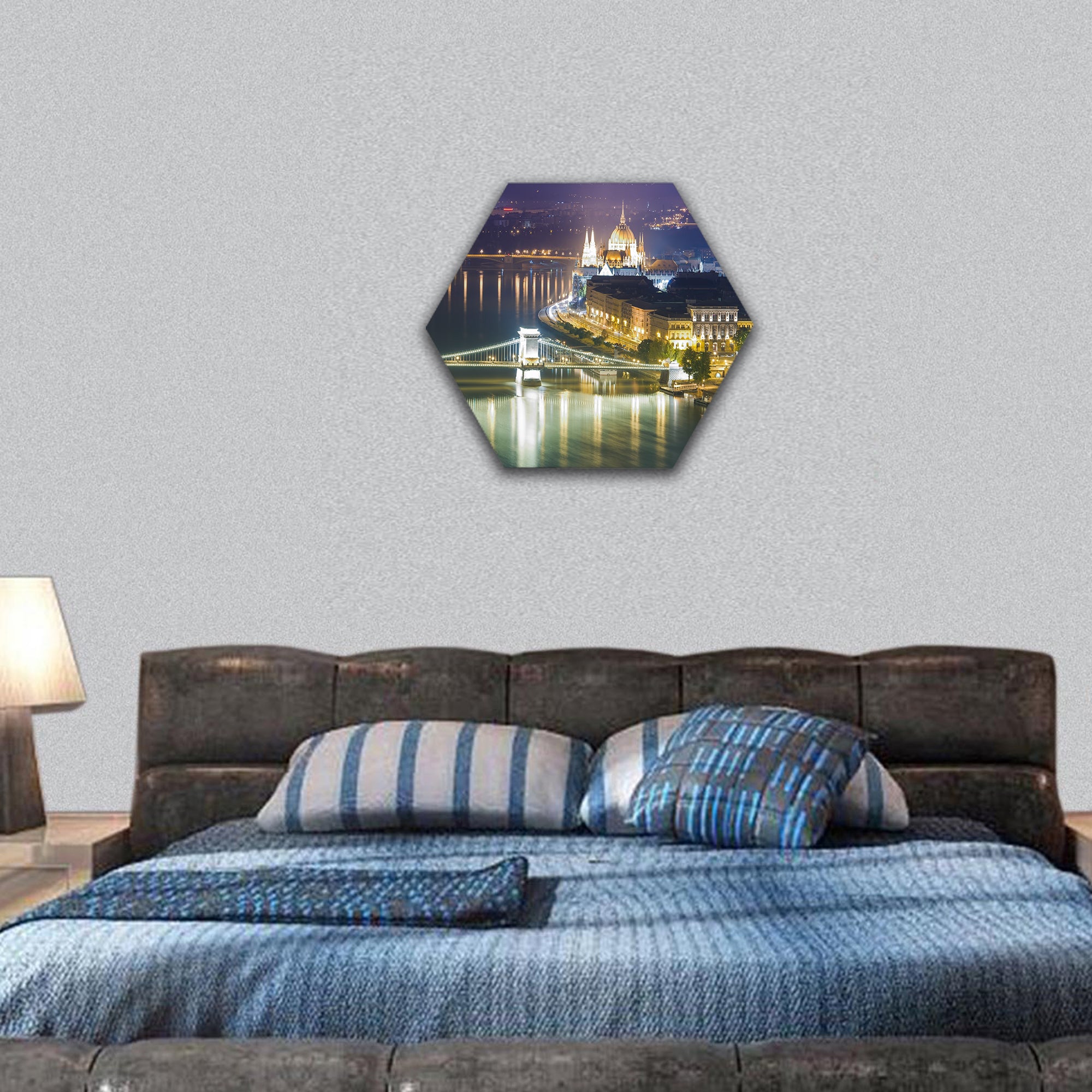 night scene of Budapest city view hexagonal canvas wall art