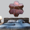 forest lake at amazing sunset hexagonal canvas wall art