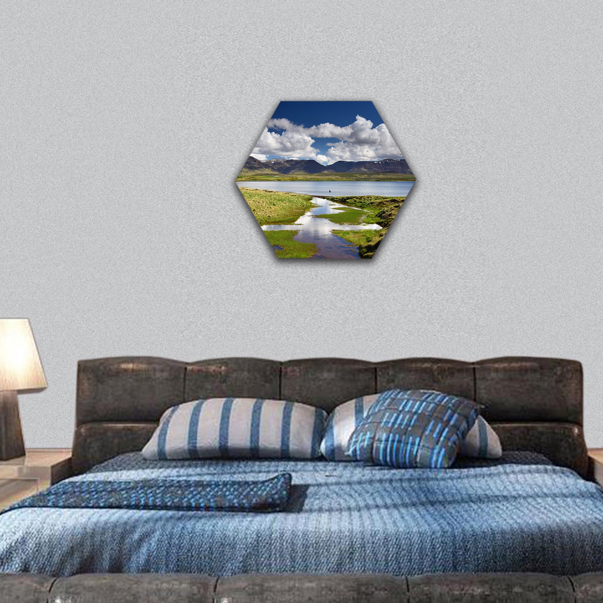 Lake Svinavatn in the northwest of Iceland hexagonal canvas wall art