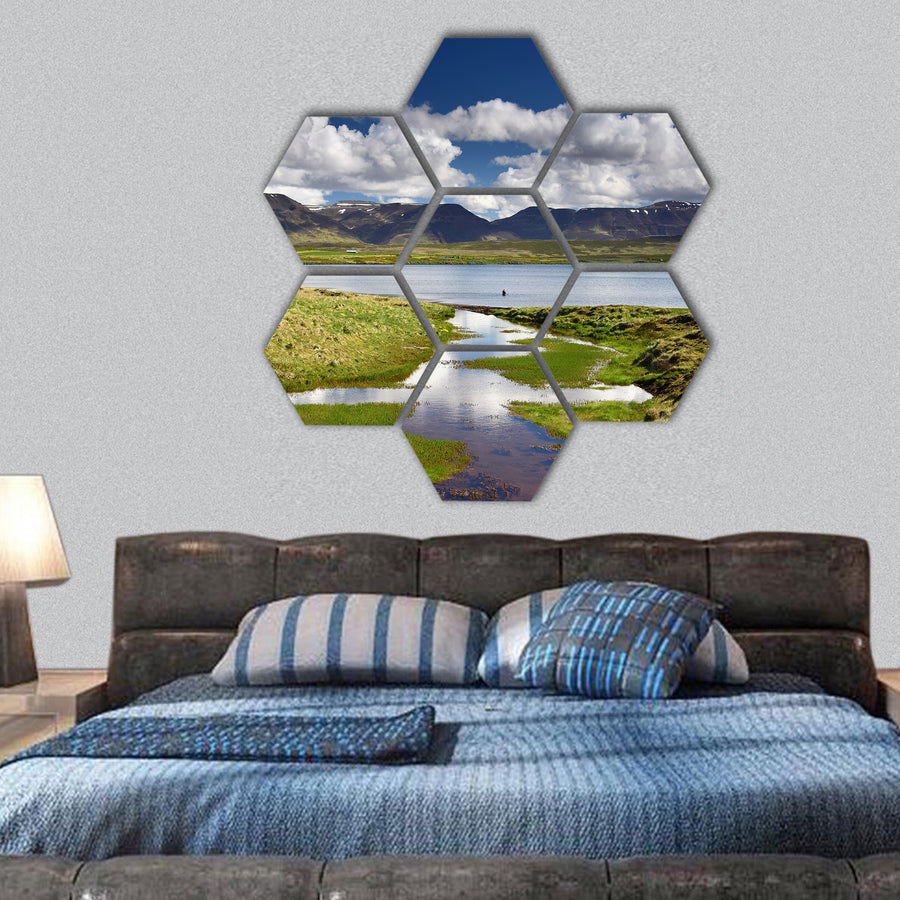 Lake Svinavatn in the northwest of Iceland hexagonal canvas wall art